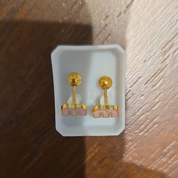 Gold and Pink Earrings - Picture 3 of 3